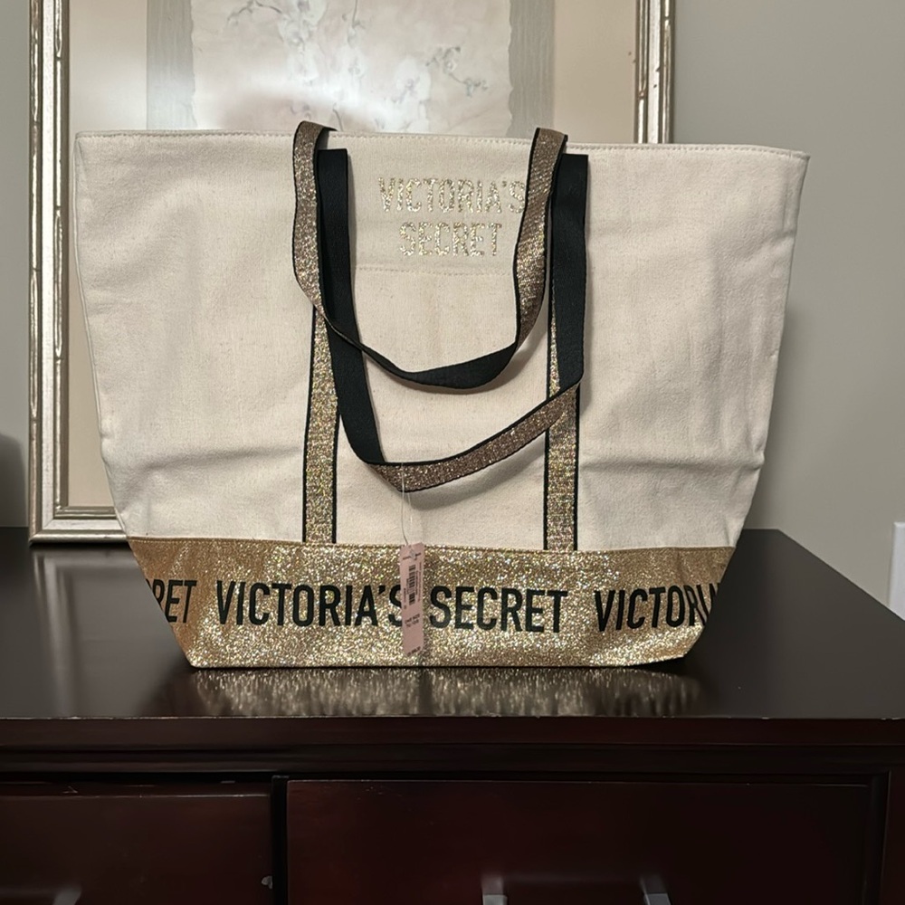 NWT Victoria Secret Canvas Tote Bag with Zipper
